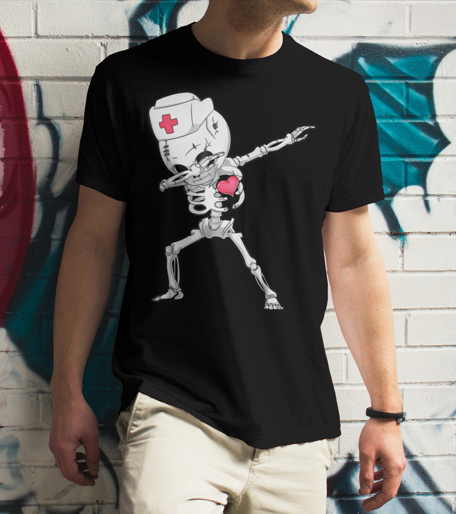 Dabbing Skeleton Nurse Xray Heart Halloween Dab T-Shirt
