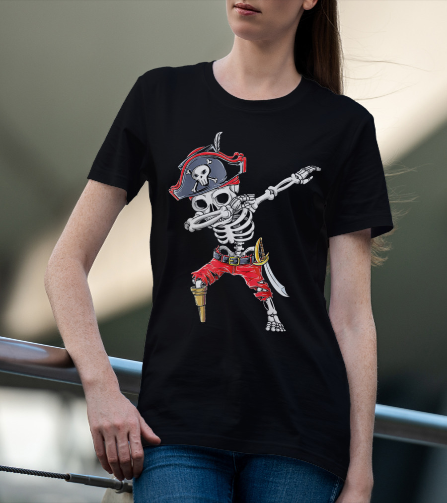 Dabbing Skeleton Pirate Kids Halloween Jolly Roger T-Shirt