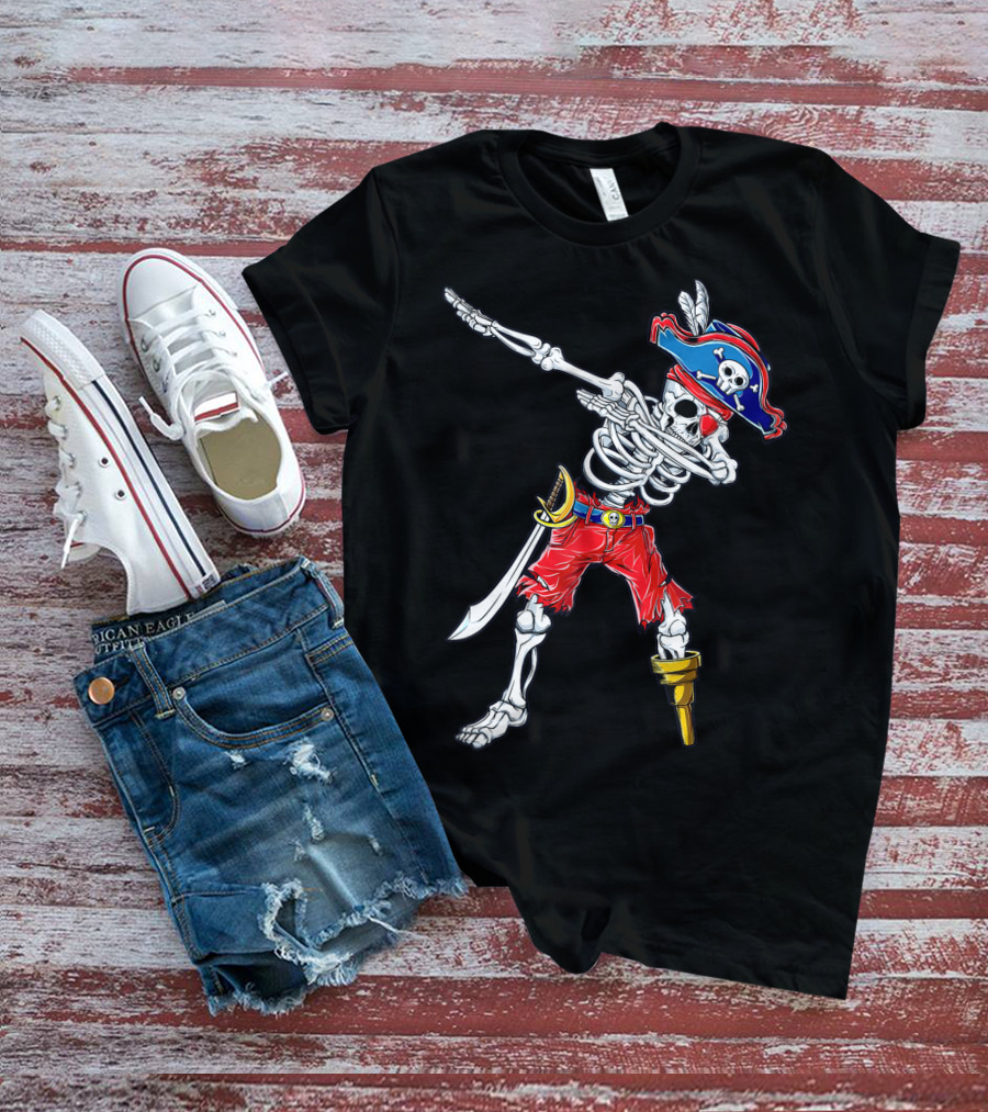 Dabbing Skeleton Pirate Jolly Roger Kids Skull Boys T-Shirt