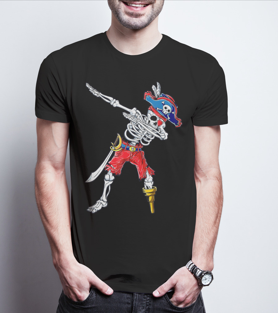 Dabbing Skeleton Pirate Jolly Roger Kids Skull Boys T-Shirt