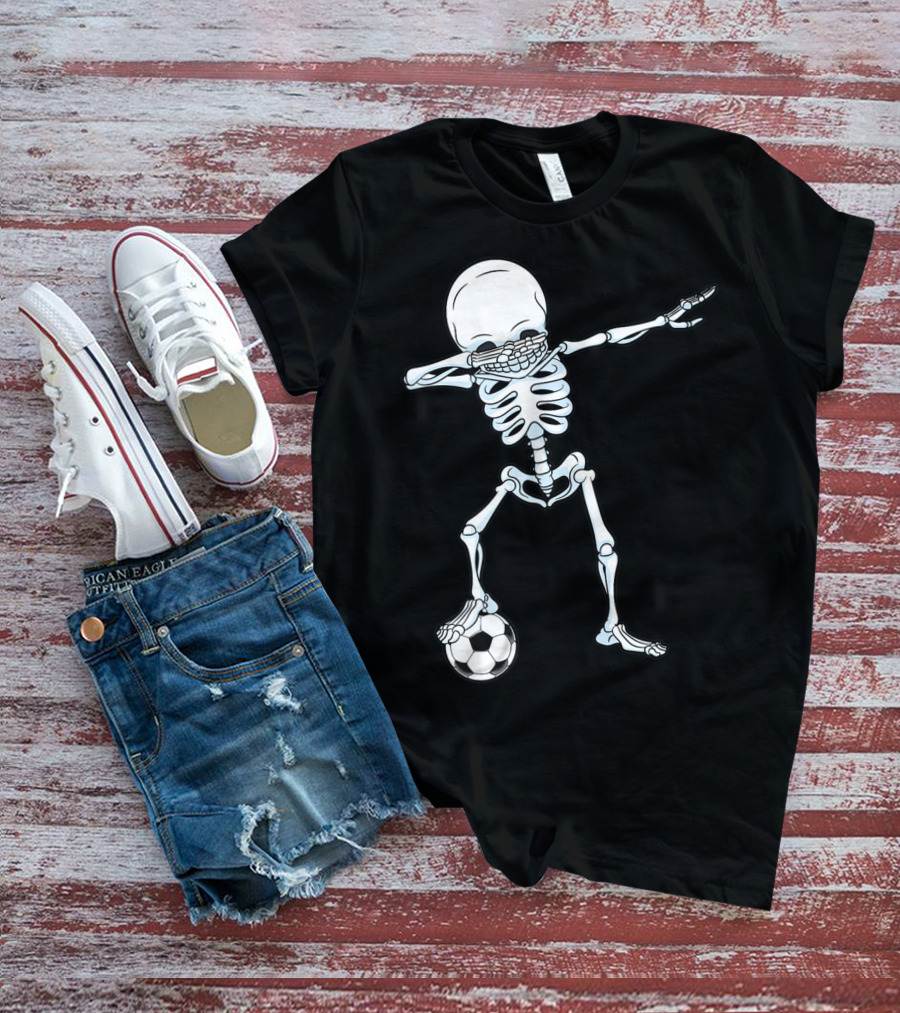 Dabbing Skeleton Halloween Soccer Skull T-Shirt