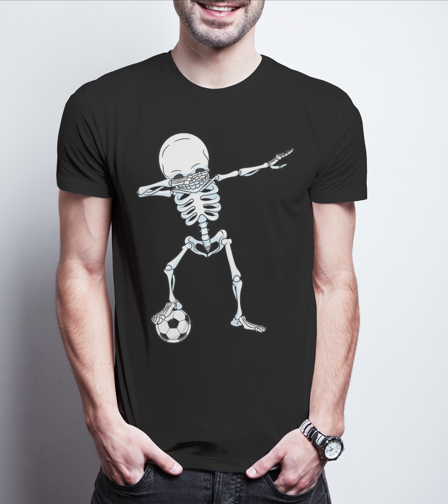 Dabbing Skeleton Halloween Soccer Skull T-Shirt