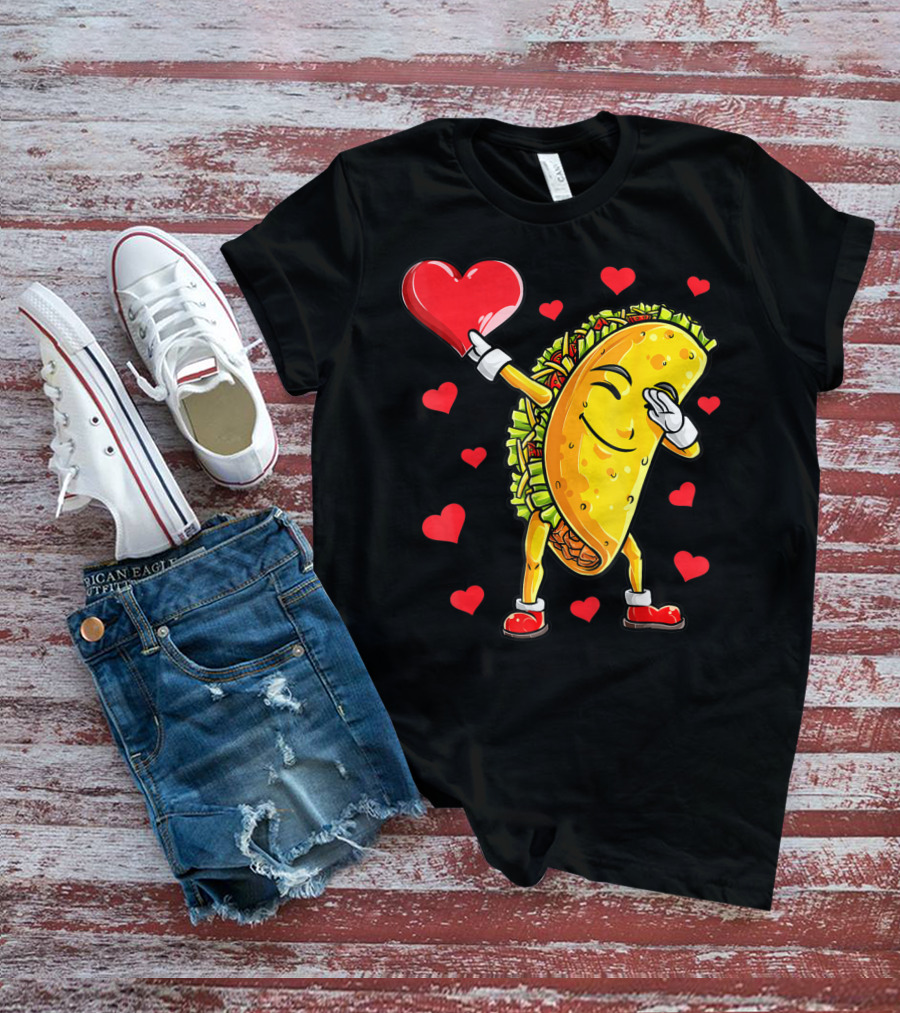 Dabbing Taco Heart Valentines Day Food Lovers Boys T-Shirt