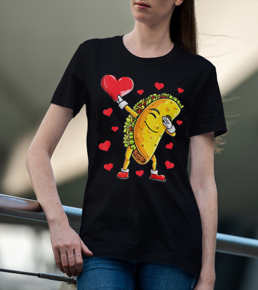 Dabbing Taco Heart Valentines Day Food Lovers Boys T-Shirt