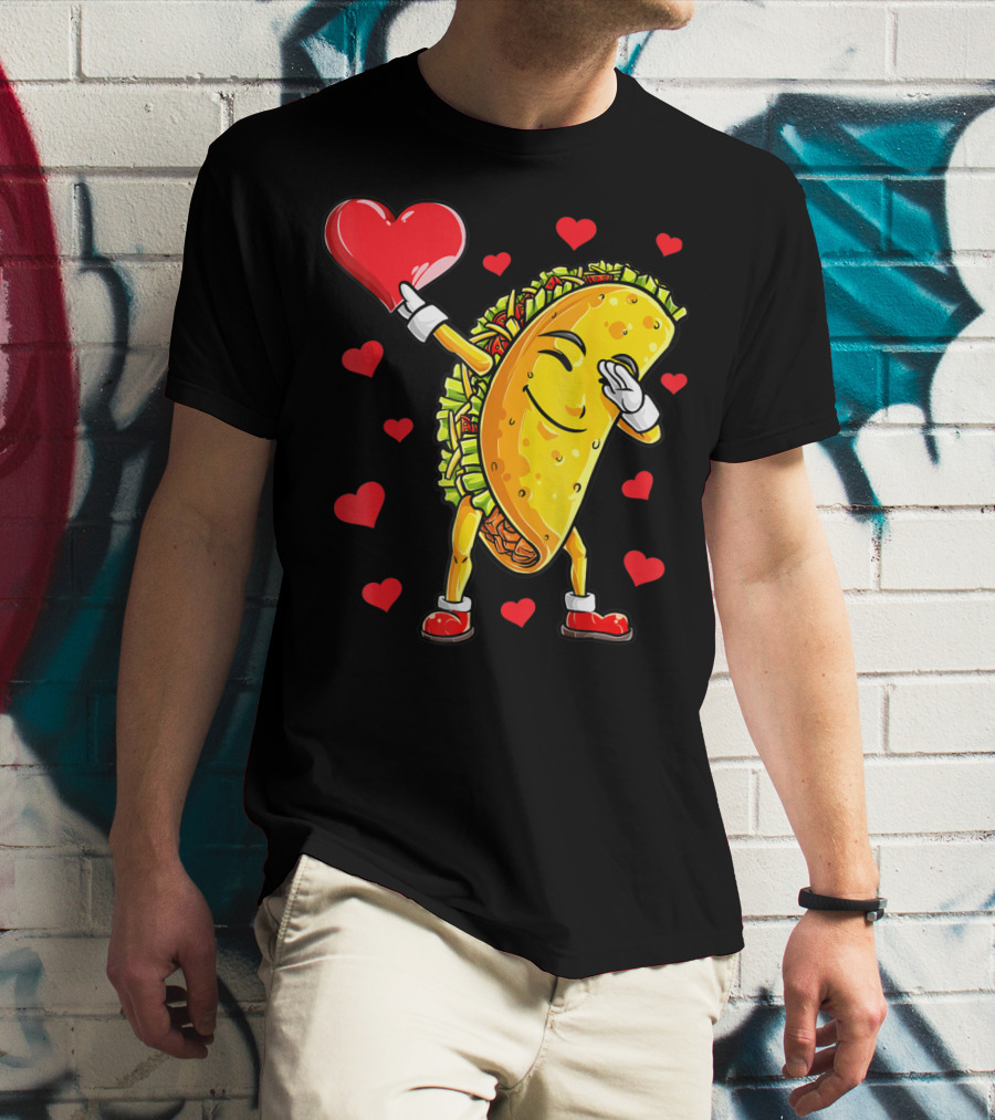 Dabbing Taco Heart Valentines Day Food Lovers Boys T-Shirt