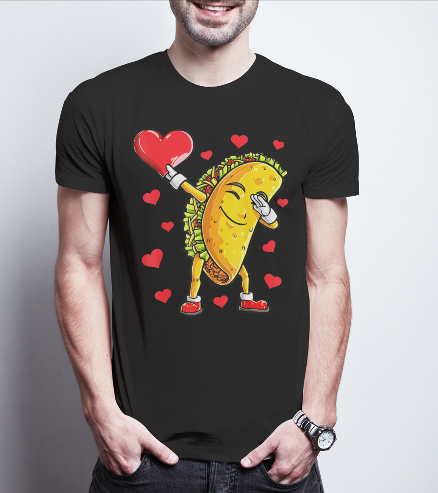 Dabbing Taco Heart Valentines Day Food Lovers Boys T-Shirt