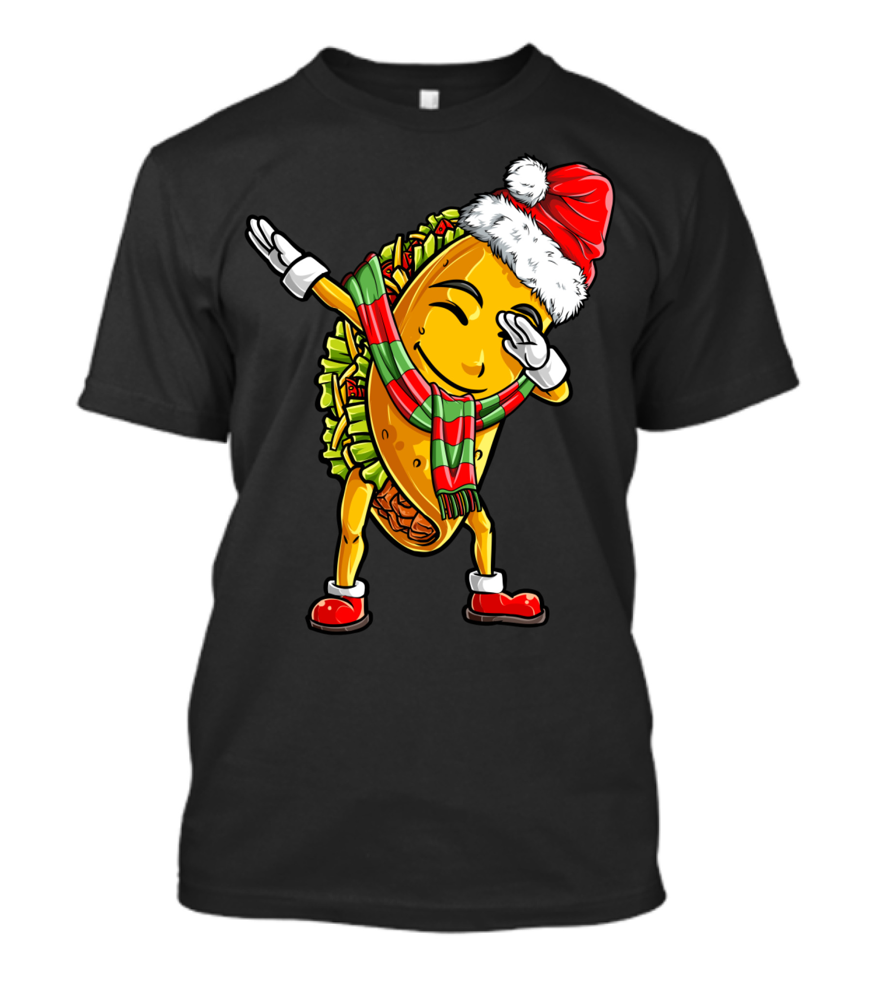 Dabbing Santa Taco With Christmas Hat And Scarf T-Shirt