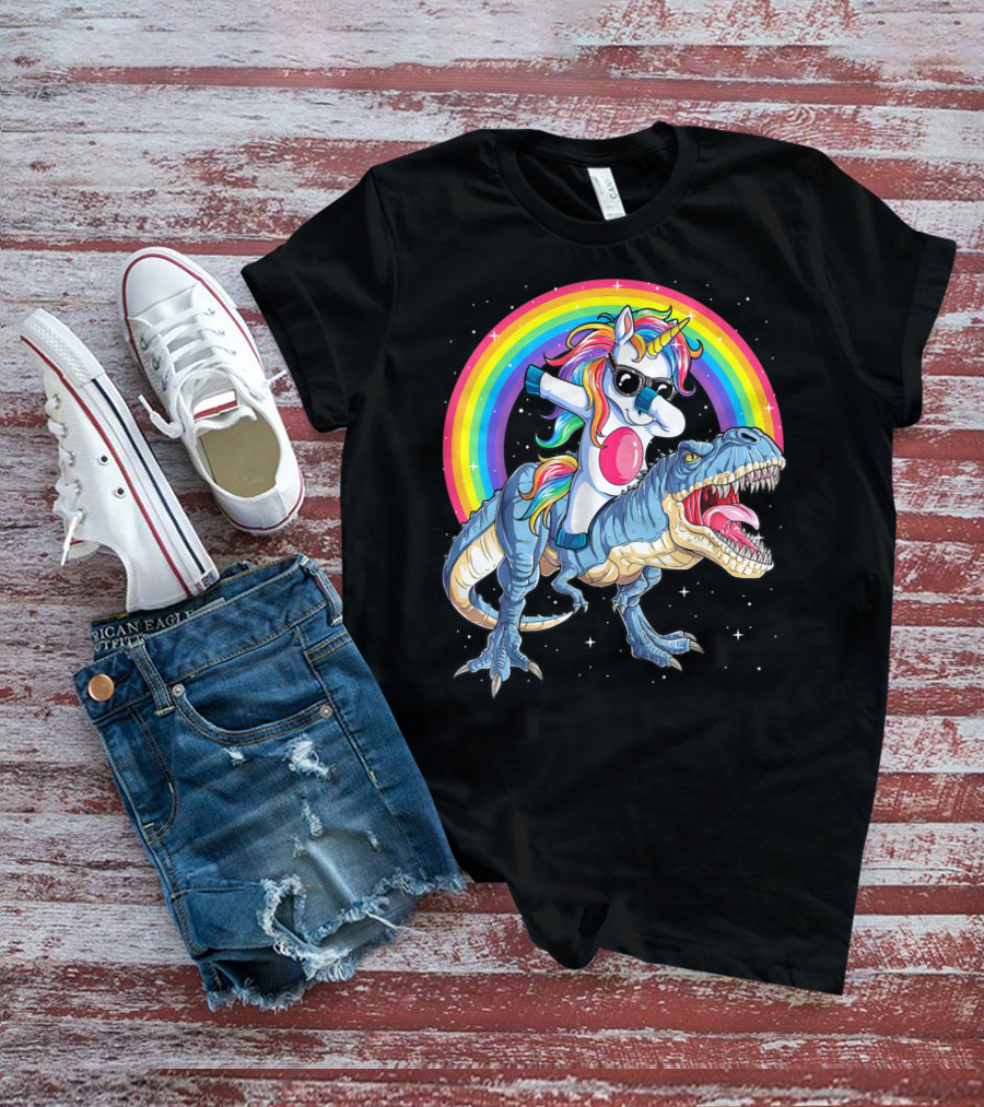 Dabbing Unicorn Dinosaur Rex Kids Girls Boys Space Rainbow T-Shirt