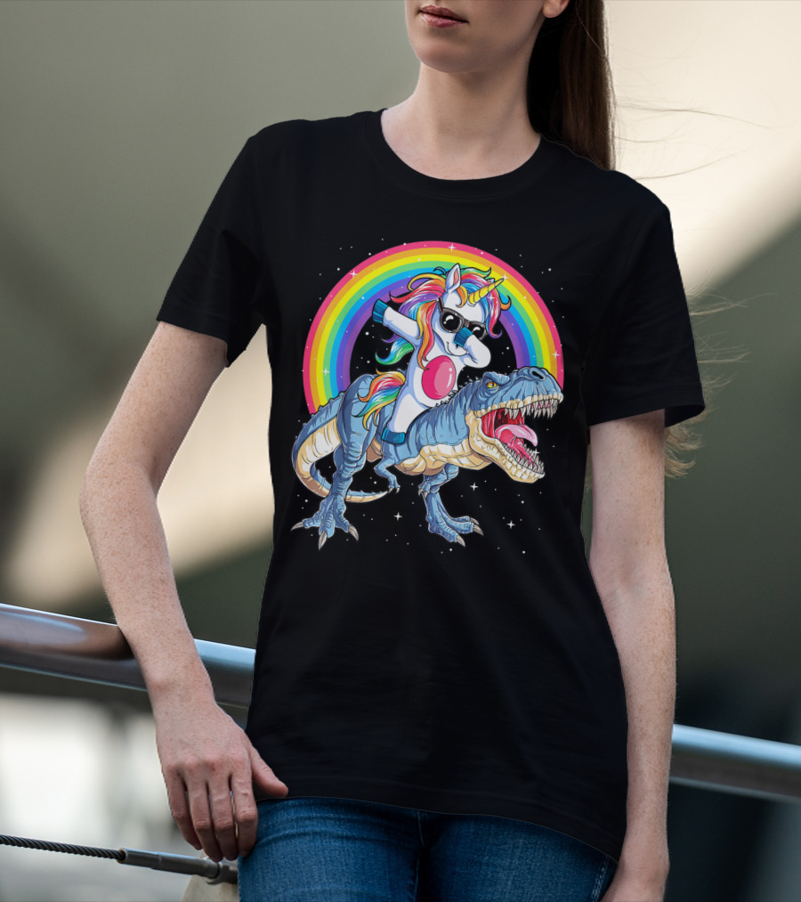 Dabbing Unicorn Dinosaur Rex Kids Girls Boys Space Rainbow T-Shirt