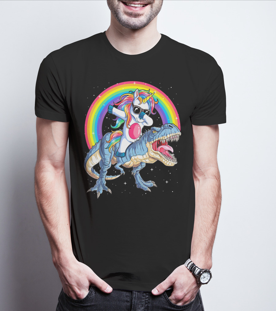 Dabbing Unicorn Dinosaur Rex Kids Girls Boys Space Rainbow T-Shirt
