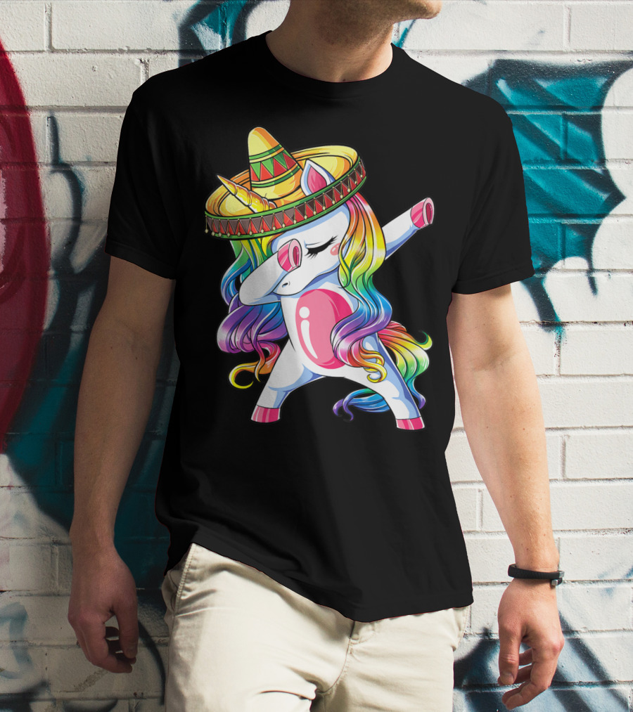 Funny Dabbing Unicorn Rainbow Sombrero Cinco De Mayo Women T-Shirt