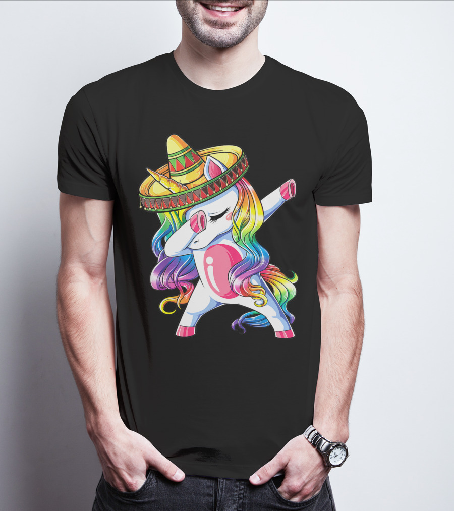 Funny Dabbing Unicorn Rainbow Sombrero Cinco De Mayo Women T-Shirt