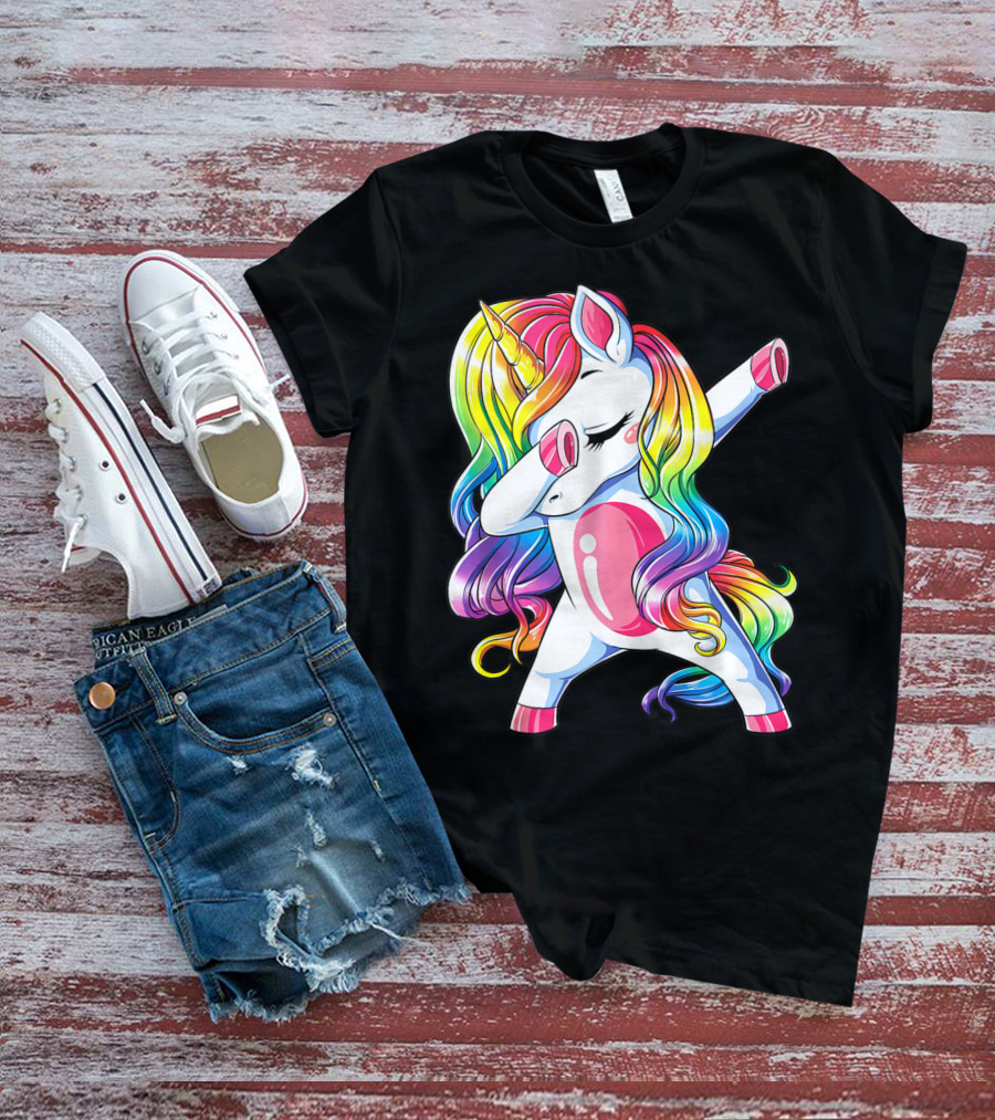 Dabbing Unicorn Rainbow Dance Squad Women Funny Dab T-Shirt