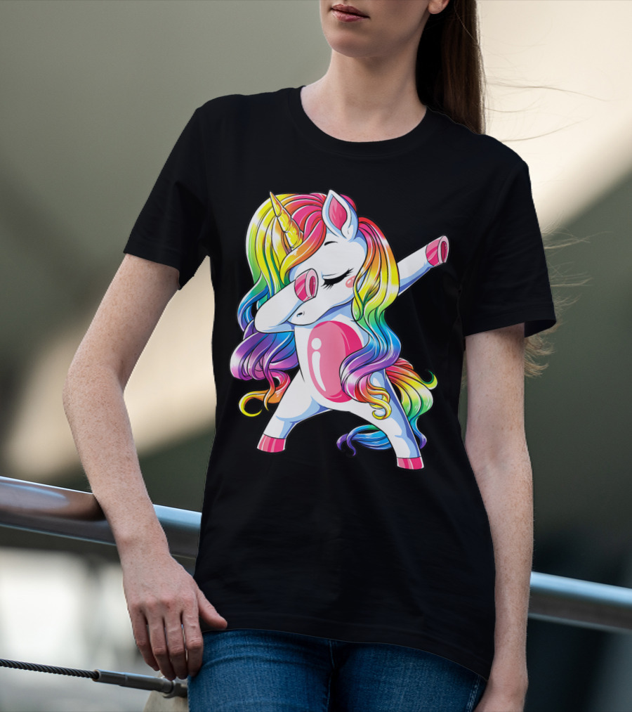 Dabbing Unicorn Rainbow Dance Squad Women Funny Dab T-Shirt
