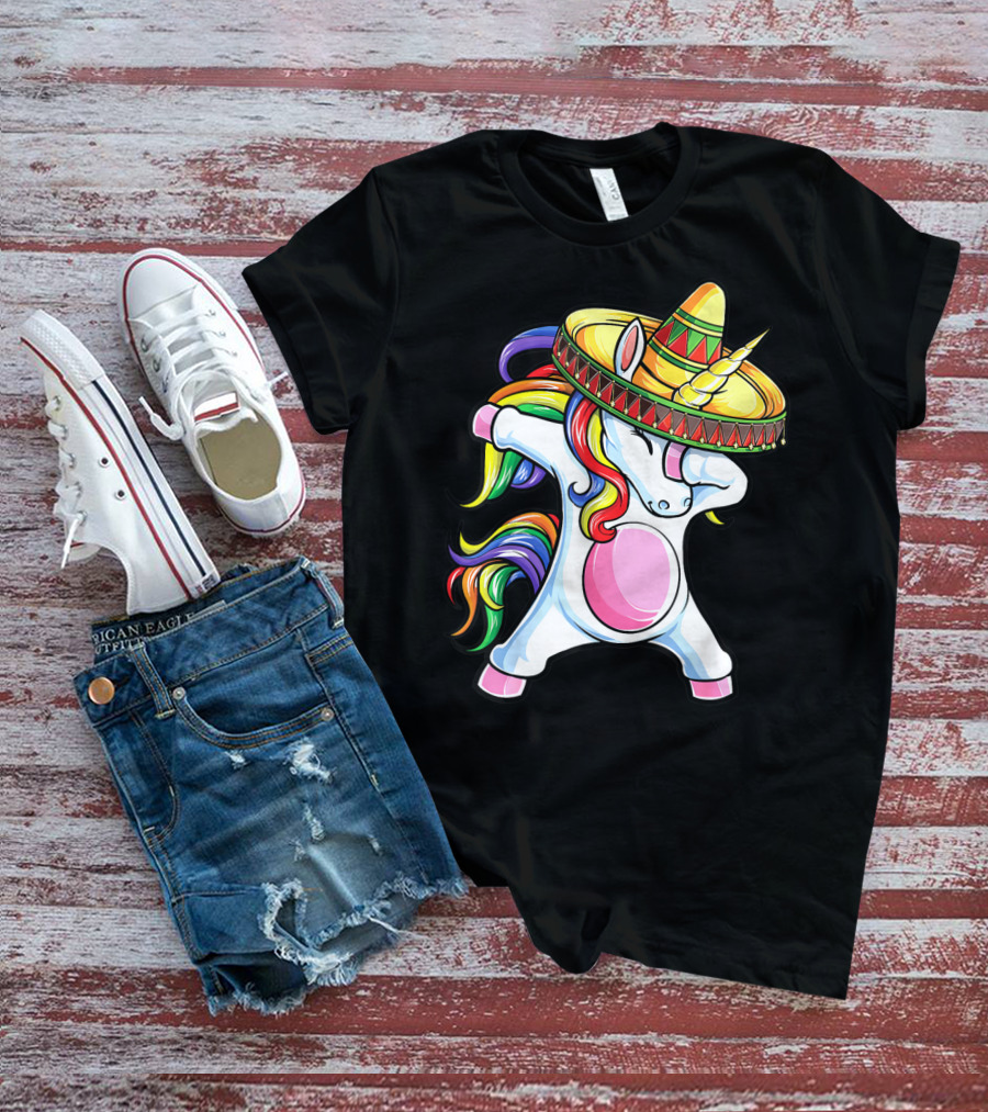 Dabbing Unicorn Sombrero Rainbow Cinco De Mayo Kids Girls Women Mexican T-Shirt