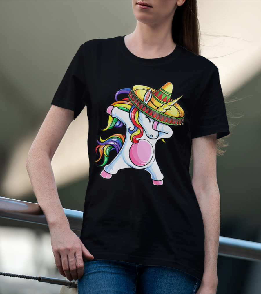 Dabbing Unicorn Sombrero Rainbow Cinco De Mayo Kids Girls Women Mexican T-Shirt
