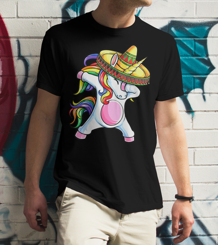 Dabbing Unicorn Sombrero Rainbow Cinco De Mayo Kids Girls Women Mexican T-Shirt