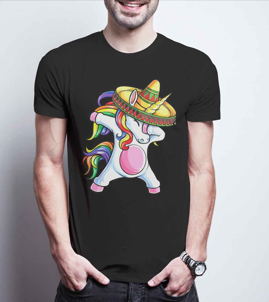 Dabbing Unicorn Sombrero Rainbow Cinco De Mayo Kids Girls Women Mexican T-Shirt