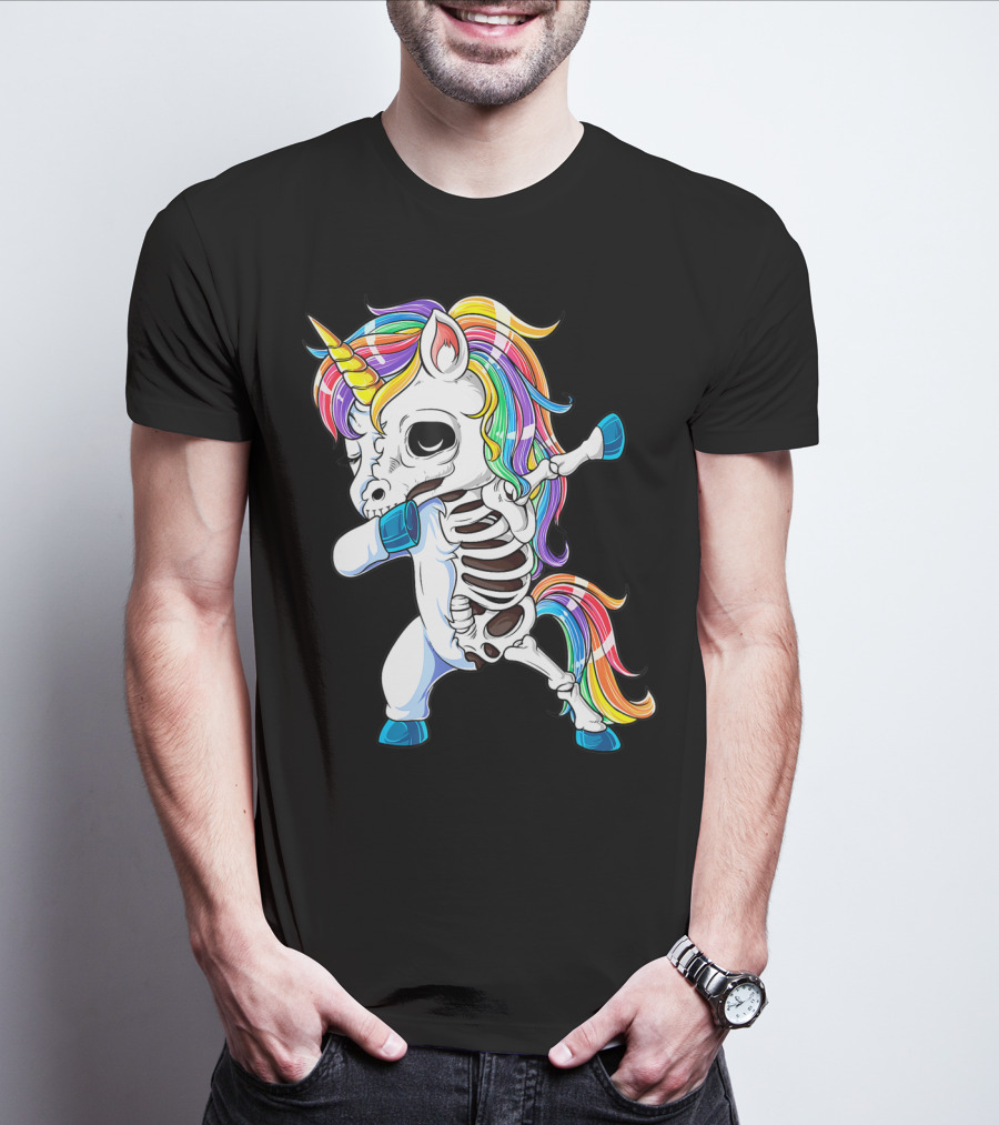 Dabbing Unicorn Skeleton Halloween Girls Dab Rainbow T-Shirt