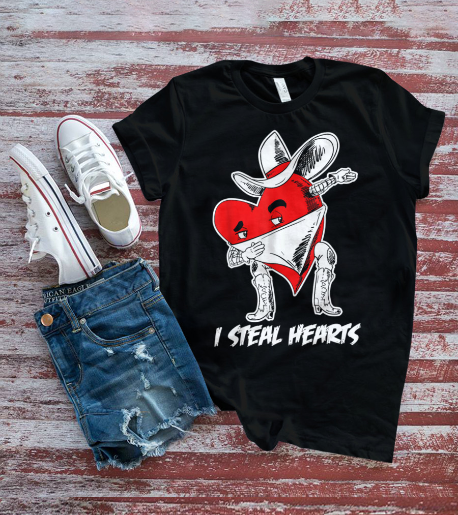 I Steal Hearts Dabbing Valentines Cowboy Heart T-Shirt