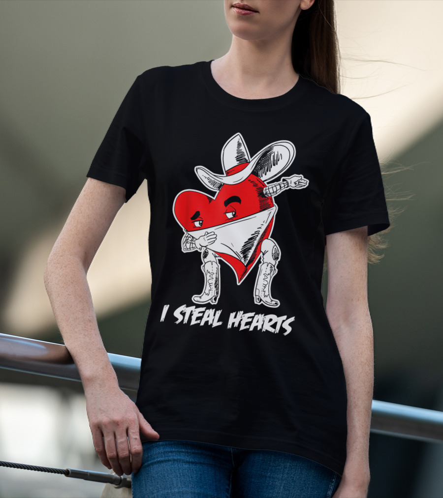 I Steal Hearts Dabbing Valentines Cowboy Heart T-Shirt