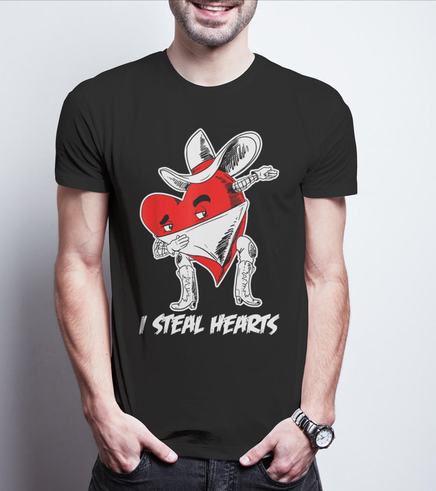 I Steal Hearts Dabbing Valentines Cowboy Heart T-Shirt