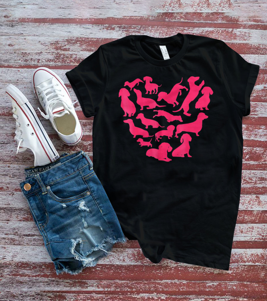 Dachshund Valentines Day Sausage Dog Lover Heart T-Shirt