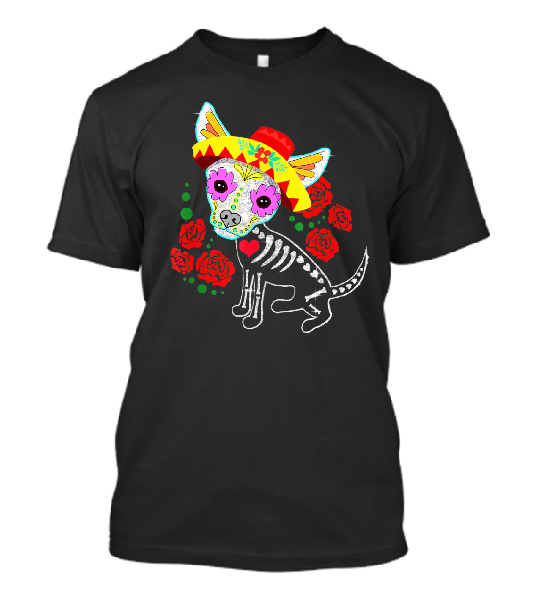 Day Of The Dead Chihuahua Skeleton Sombrero Roses T-Shirt
