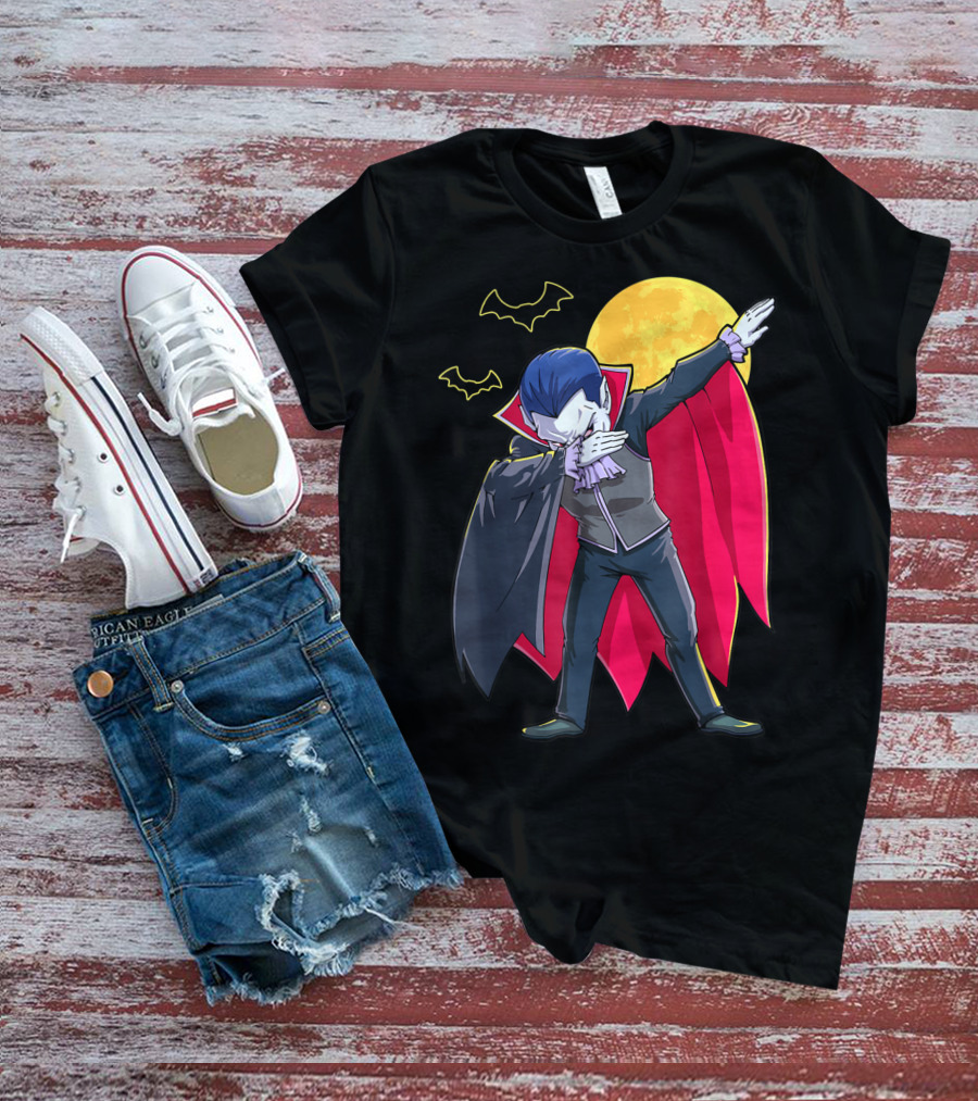 Dracula Vampire Dabbing Count Dabula Halloween Bats Moon T-Shirt