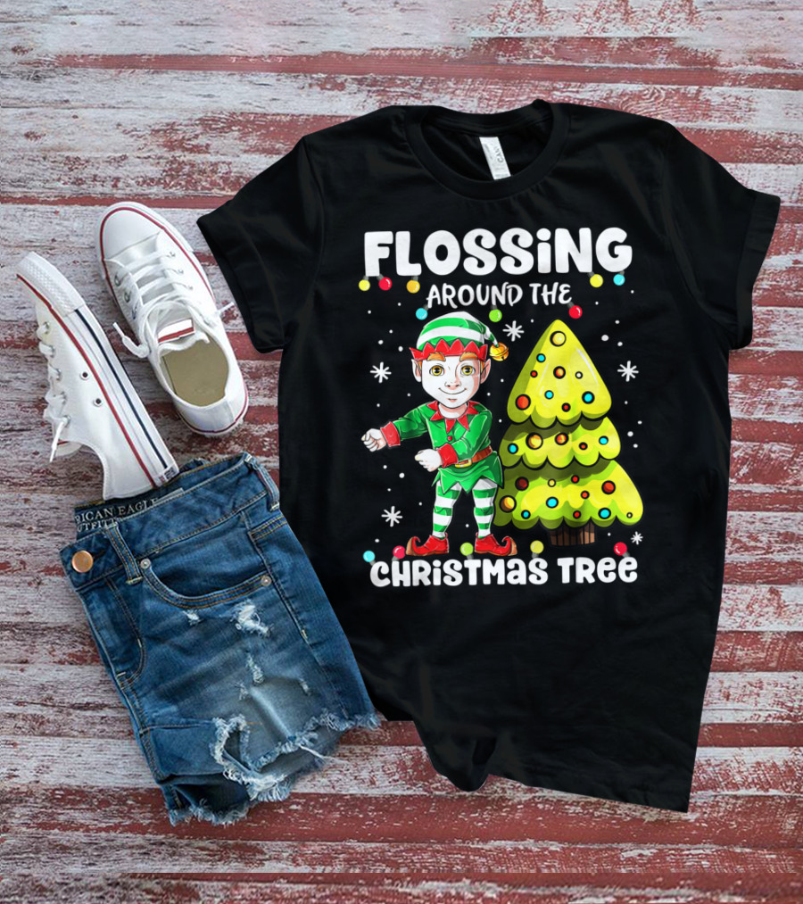Flossing Elf Dancing Around The Christmas Tree T-Shirt