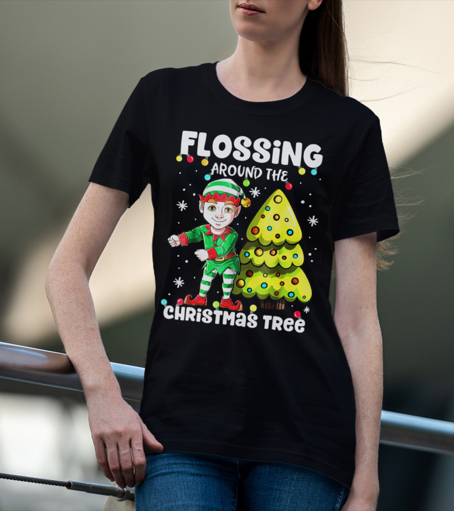 Flossing Elf Dancing Around The Christmas Tree T-Shirt