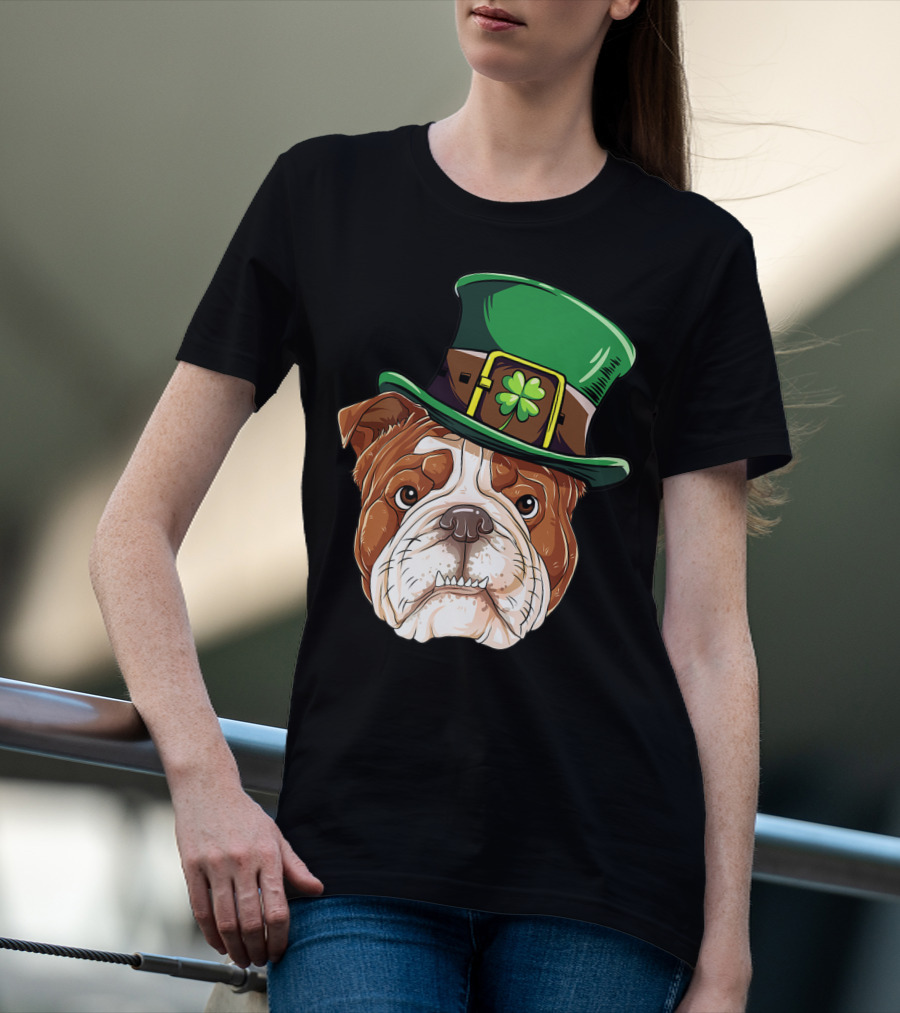 St Patricks Day English Bulldog Leprechaun Hat T-Shirt