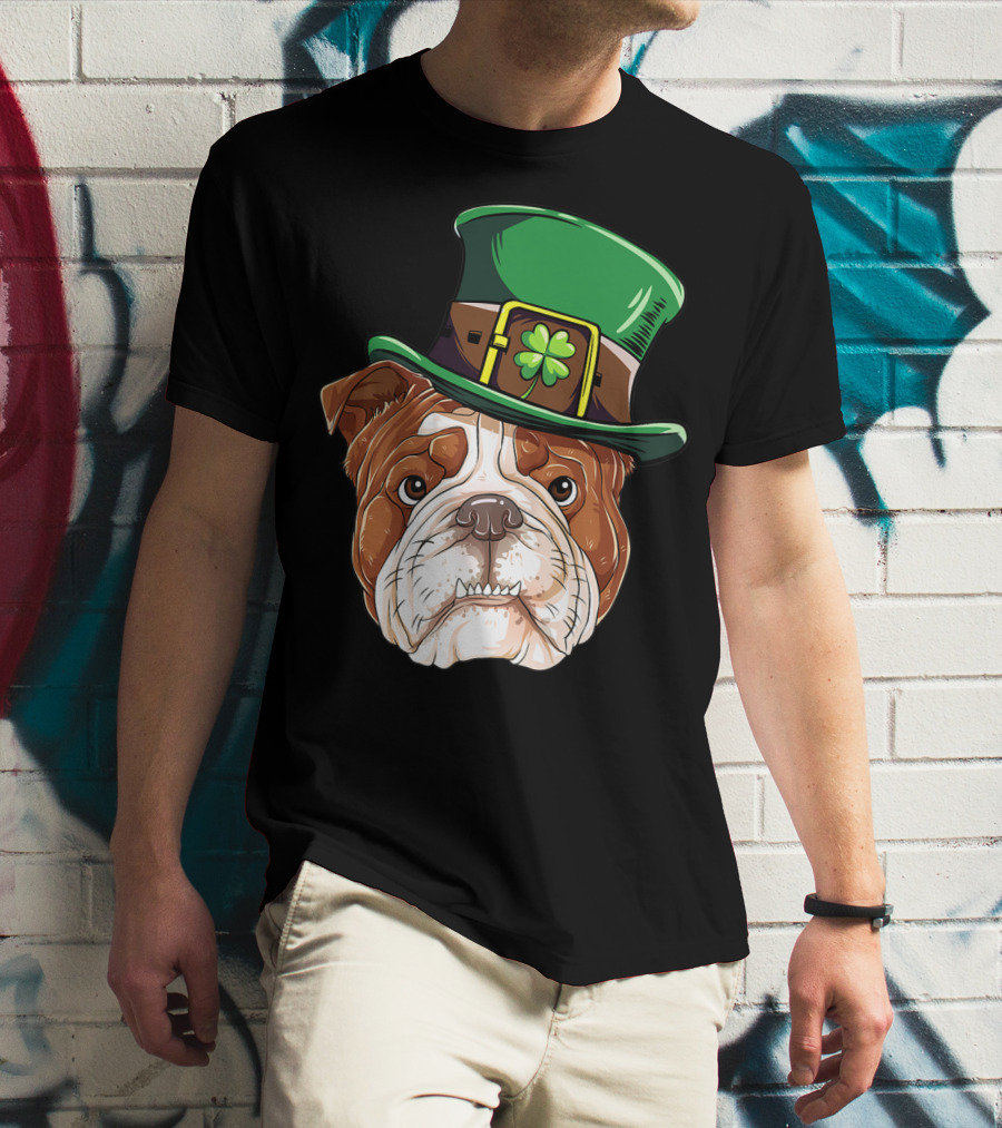 St Patricks Day English Bulldog Leprechaun Hat T-Shirt