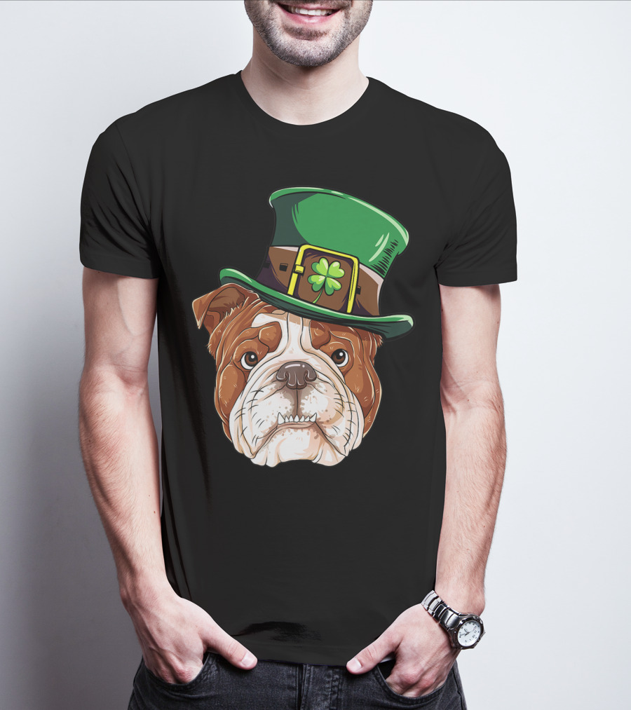 St Patricks Day English Bulldog Leprechaun Hat T-Shirt