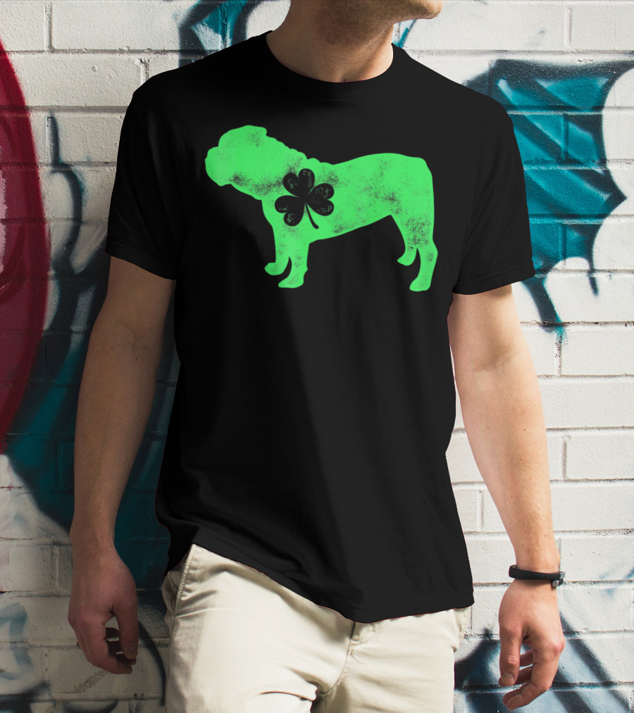 St Patricks Day English Bulldog Shamrock Men Dog T-Shirt
