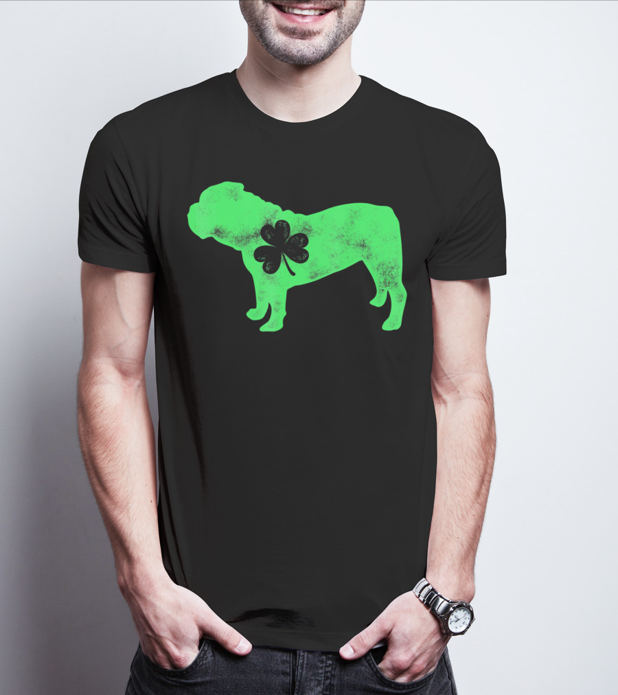 St Patricks Day English Bulldog Shamrock Men Dog T-Shirt