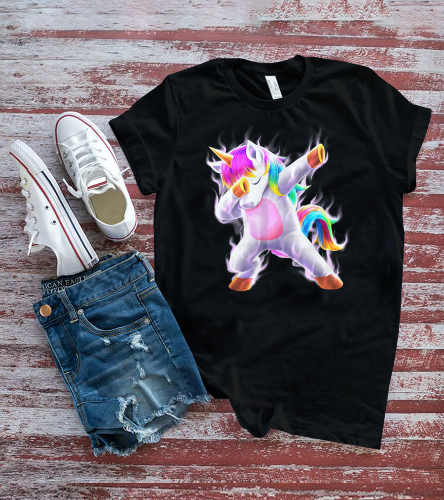Dabbing Rainbow Unicorn Fantasy Magic Bright Mane T-Shirt