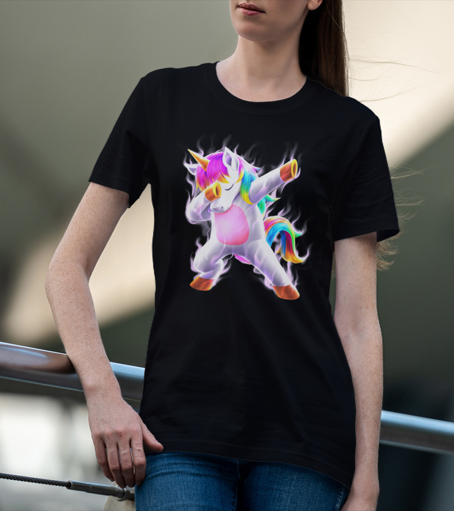 Dabbing Rainbow Unicorn Fantasy Magic Bright Mane T-Shirt