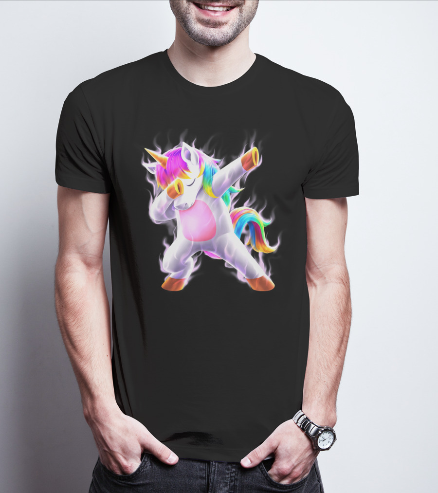 Dabbing Rainbow Unicorn Fantasy Magic Bright Mane T-Shirt