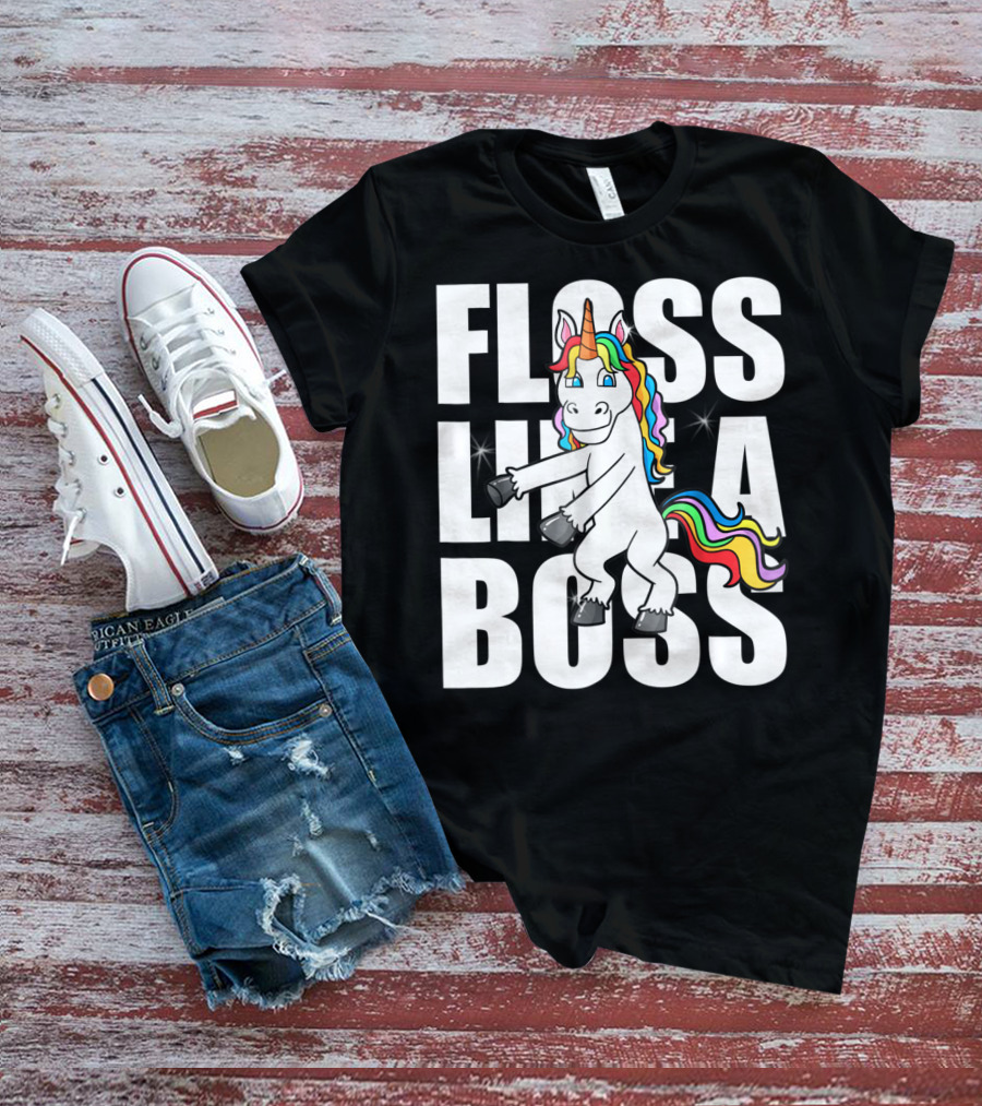 Floss Like A Boss Rainbow Unicorn Dance Girls T-Shirt