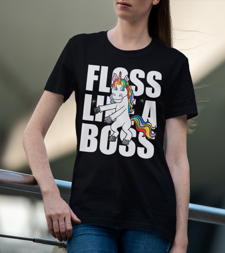 Floss Like A Boss Rainbow Unicorn Dance Girls T-Shirt
