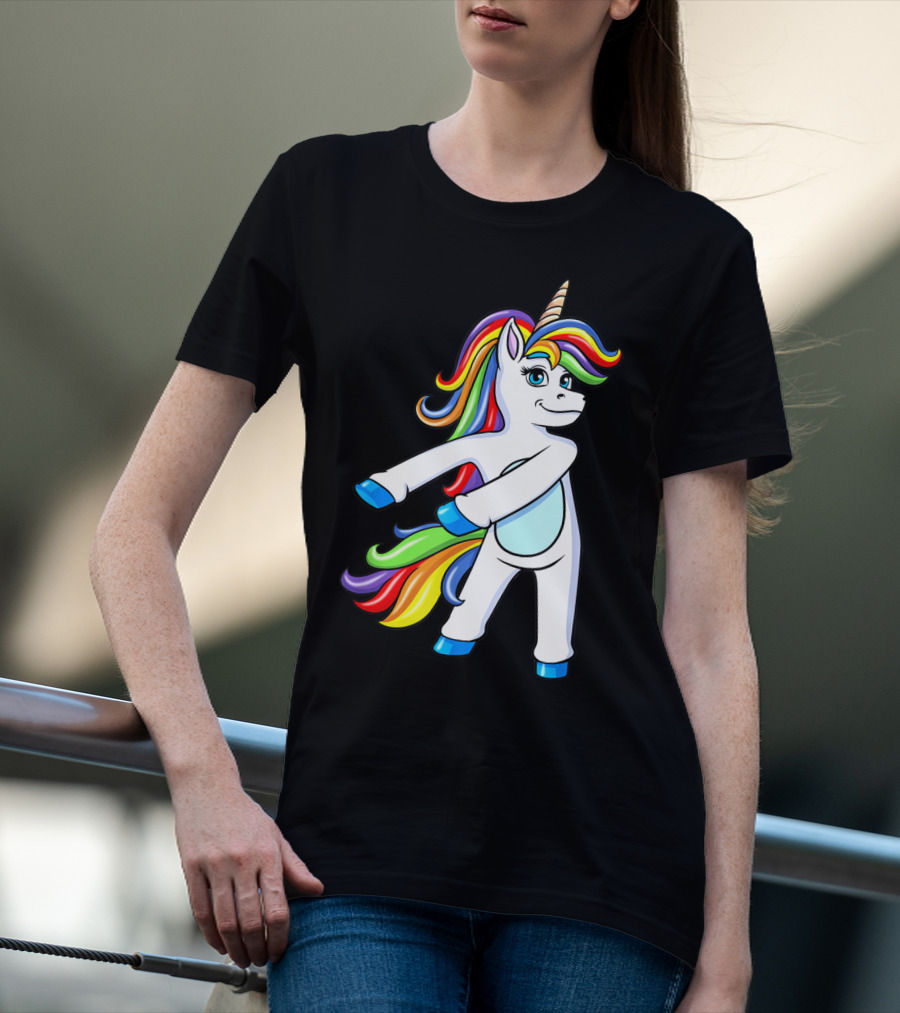 Flossing Unicorn Dance With Rainbow Mane And Tail T-Shirt