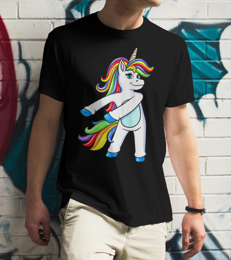 Flossing Unicorn Dance With Rainbow Mane And Tail T-Shirt