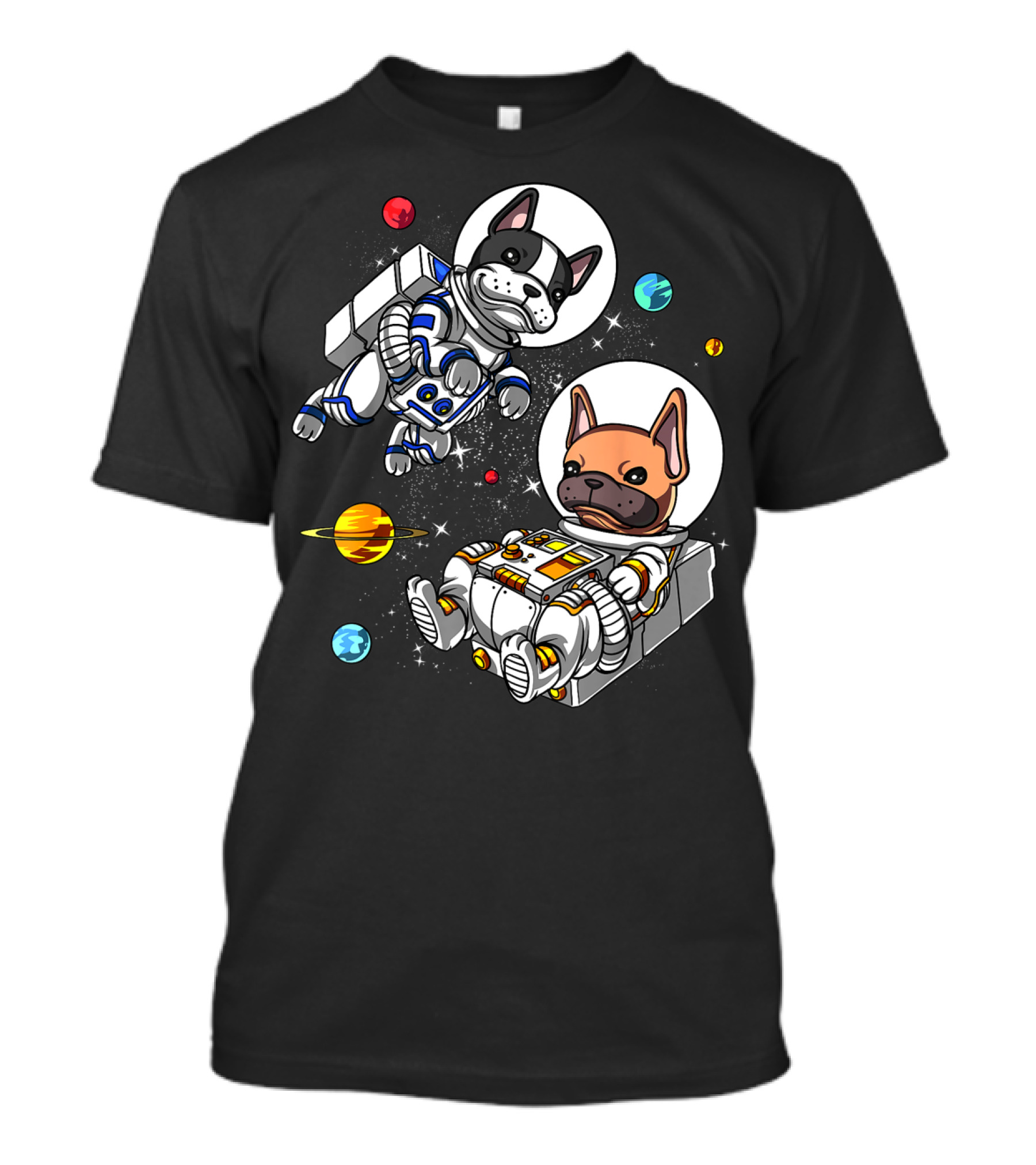 French Bulldog Astronauts In Space With Planets And Stars T-Shirt