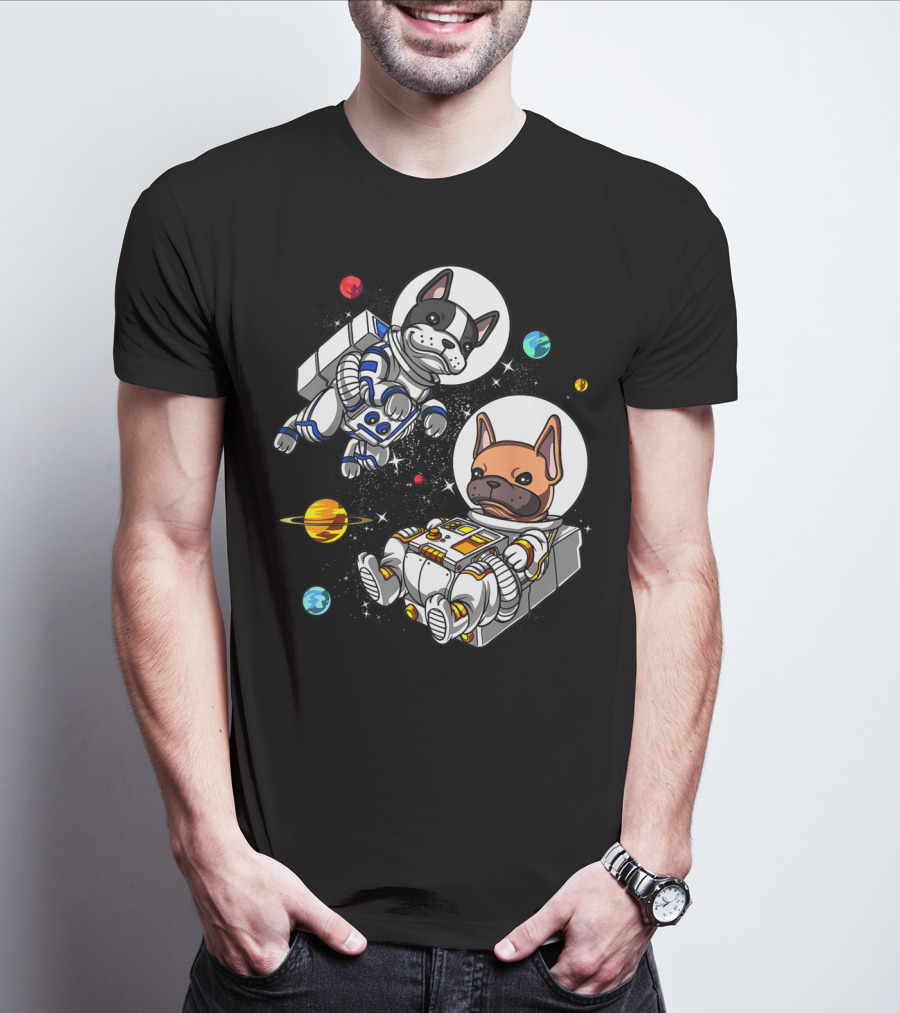 French Bulldog Astronauts In Space With Planets And Stars T-Shirt