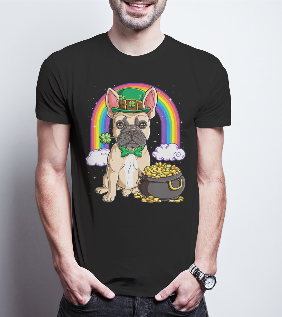 French Bulldog Leprechaun St Patricks Day Boys Rainbow Pot Of Gold T-Shirt