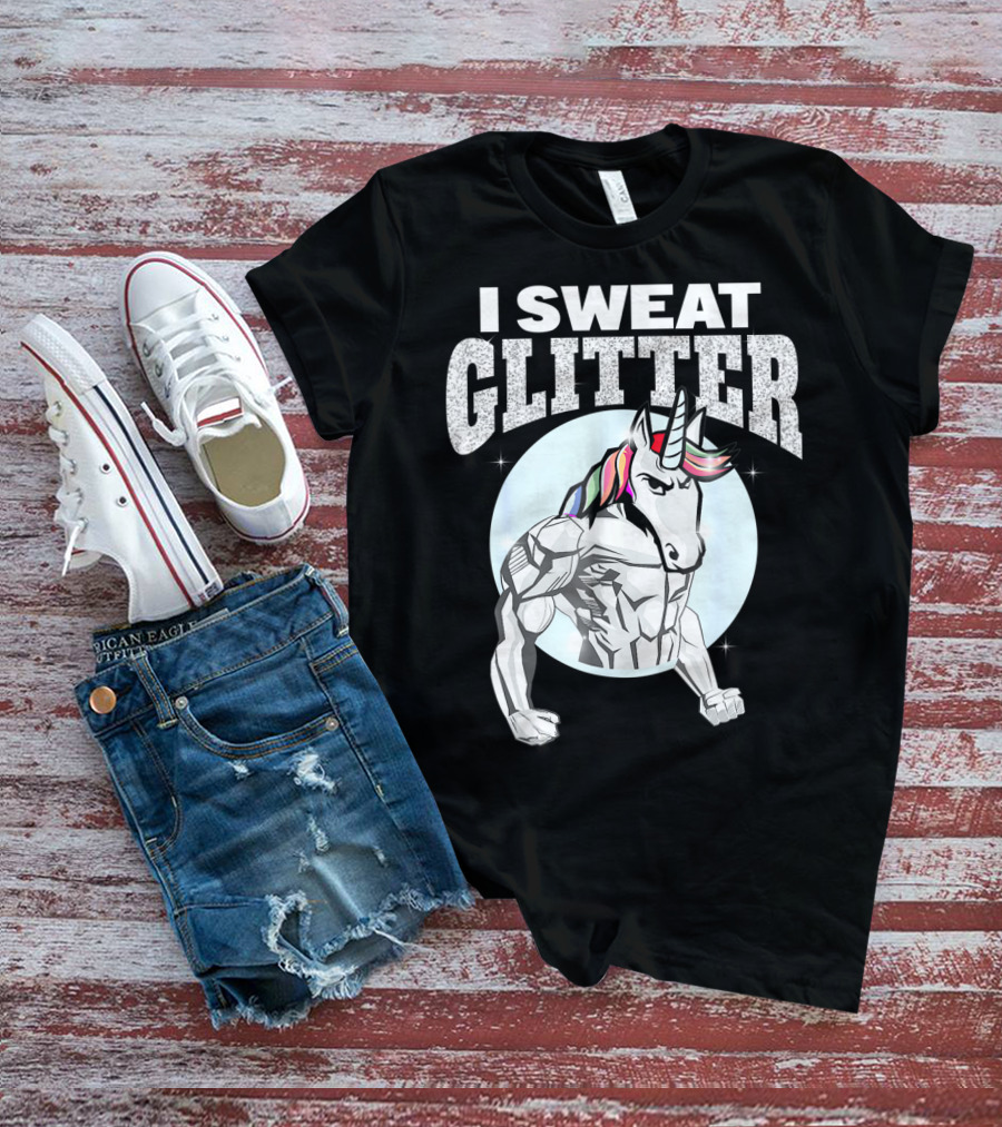 I Sweat Glitter Unicorn Lover Gym Workout T-Shirt