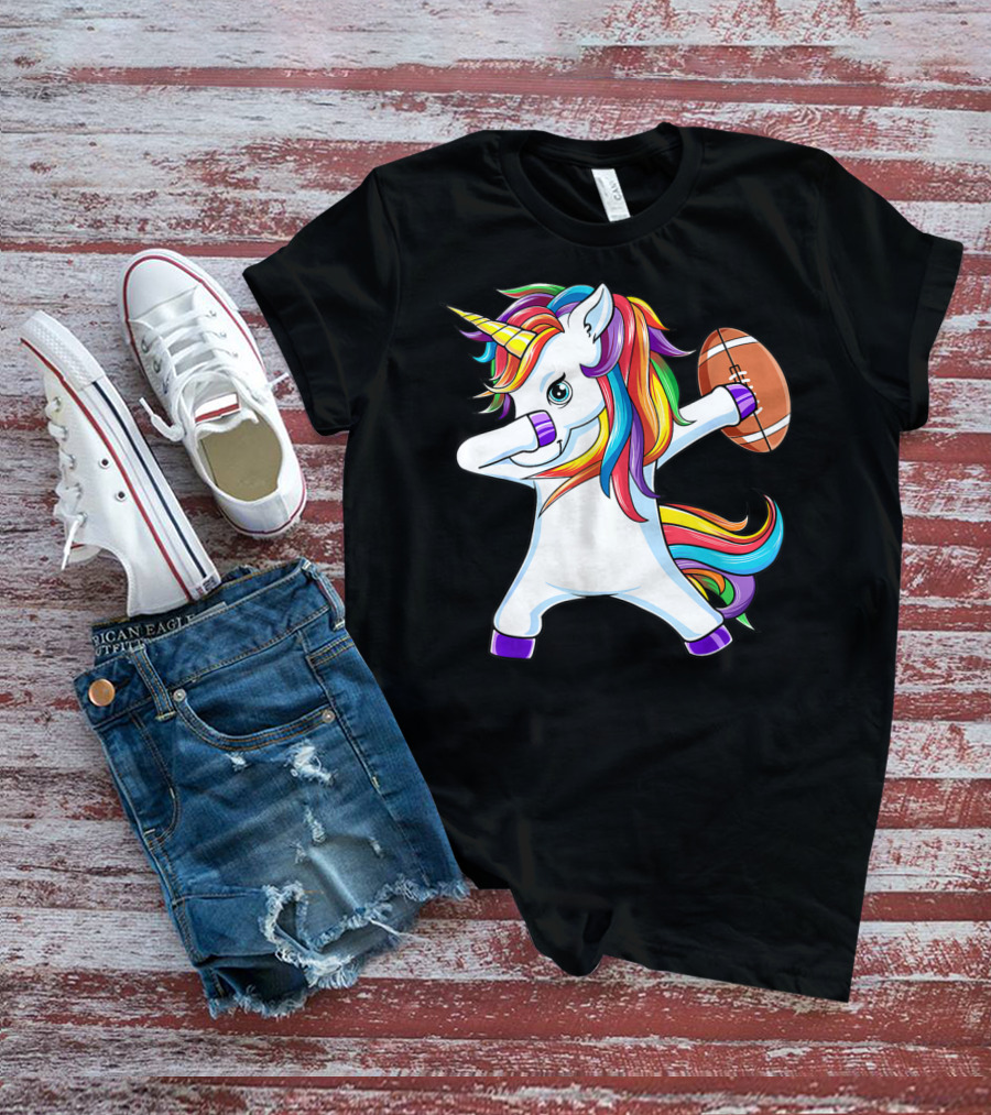 Funny Dabbing Unicorn With American Football T-Shirt