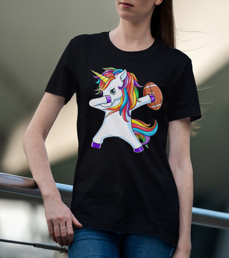 Funny Dabbing Unicorn With American Football T-Shirt