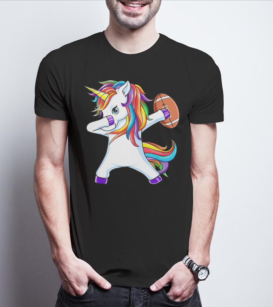 Funny Dabbing Unicorn With American Football T-Shirt